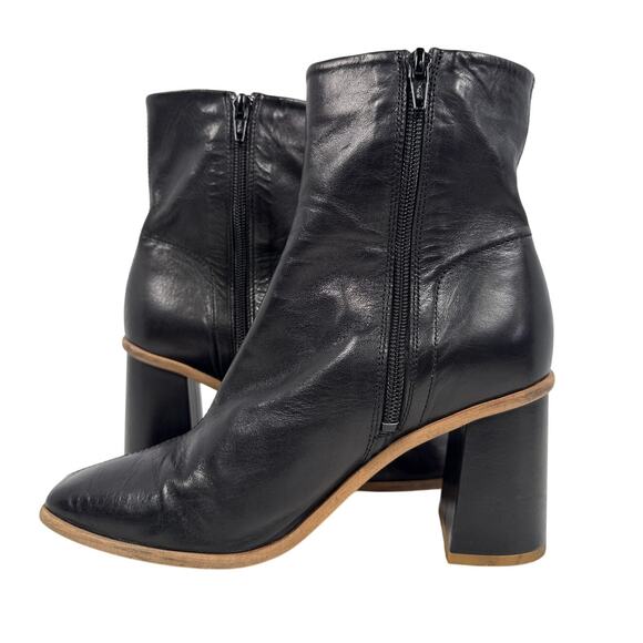 Free People Sienna Boots Block Heel Womens US 6 EU36.5 Black Leather Square Toe - Picture 2 of 11